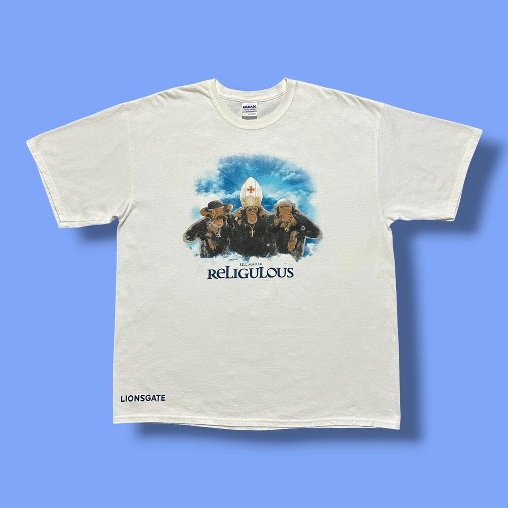 Vintage Bill Maher Shirt Movie Tee Religious y2k White Mens XL Promo